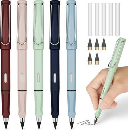 Ainiv Inkless Pencil with Eraser - 5 Sets Infinity Pencil, Reusable with Extra 5 Eraser & 5 Replaceable Nibs for Home, Office & School Writing, Drawing
