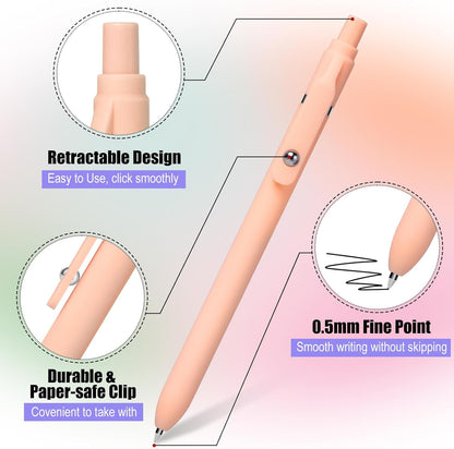 Fenmay Gel Pens, 12 Pcs Black Ink Pens 0.7mm Medium Point| Quick Dry No Smudge, Smooth Writing, Retractable Cute Aesthetic Pens for Journaling Note Taking School Office Supplies