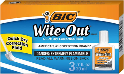 BIC® Wite-Out® Quick Dry Correction Fluid with Foam Applicator, White, Pack of 3
