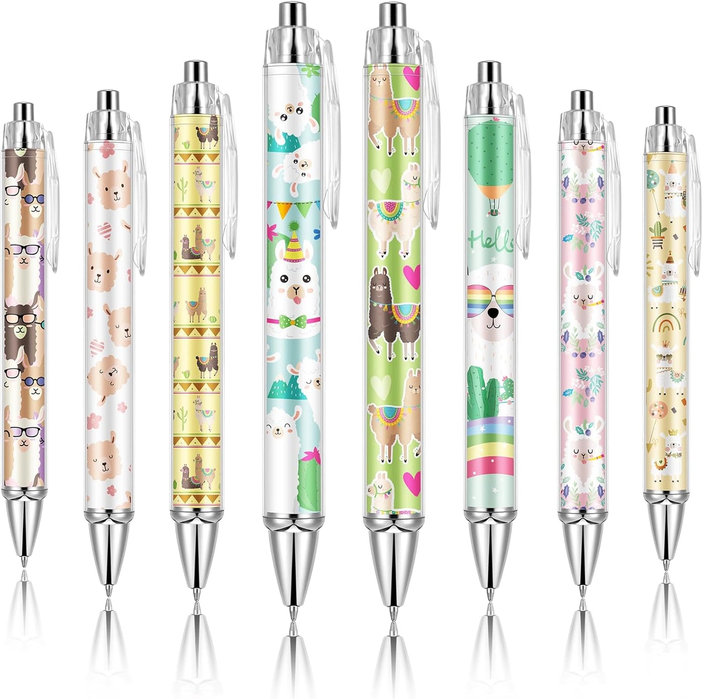 Ireer 8 Pcs Ballpoint Pens for Women 1.00 mm Cute Black Ink Pens Fine Point Smooth Writing for Journaling Aesthetic Office Supplies (Mahjong)