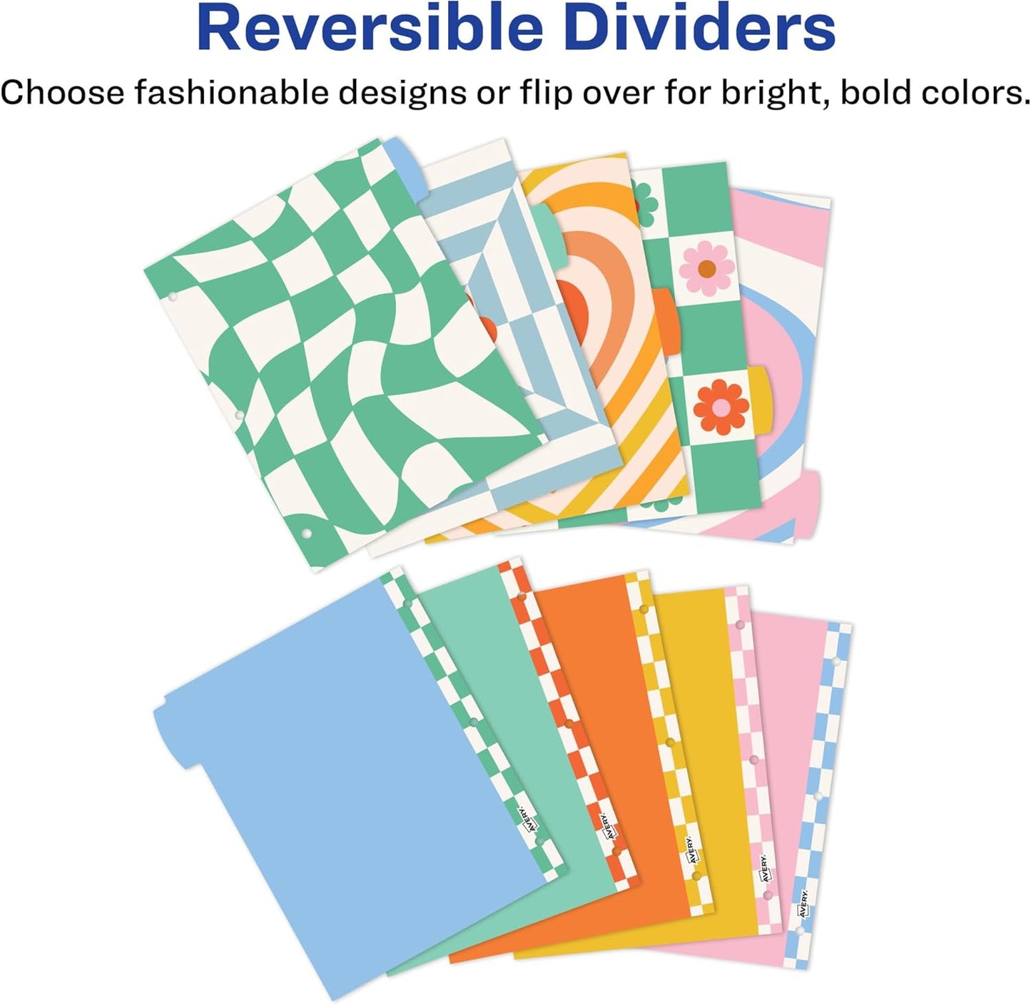 Avery Big Tab Reversible Fashion Dividers for 3 Ring Binders, 5 Tab Set, Retro Pattern, 1 Set (24938)
