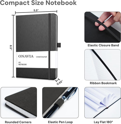 ONAVIA A5 College Ruled Notebook 3 Pack, Hardcover Lined Journals for School Notes, Study, Homework, Class Writing and Journaling, 160 Pages (80 Sheets), 5.8 x 8.3 in, Pink