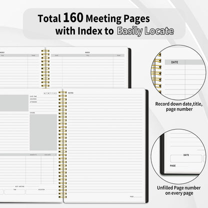 SUNEE Half Meeting Half Note - 7.5"x10" Professional Notebooks for Work - 160 Pages, B5 Size Project Planner, Spiral Meeting Agenda/Minutes Organizer for Women Men, Note Taking, Office & Business