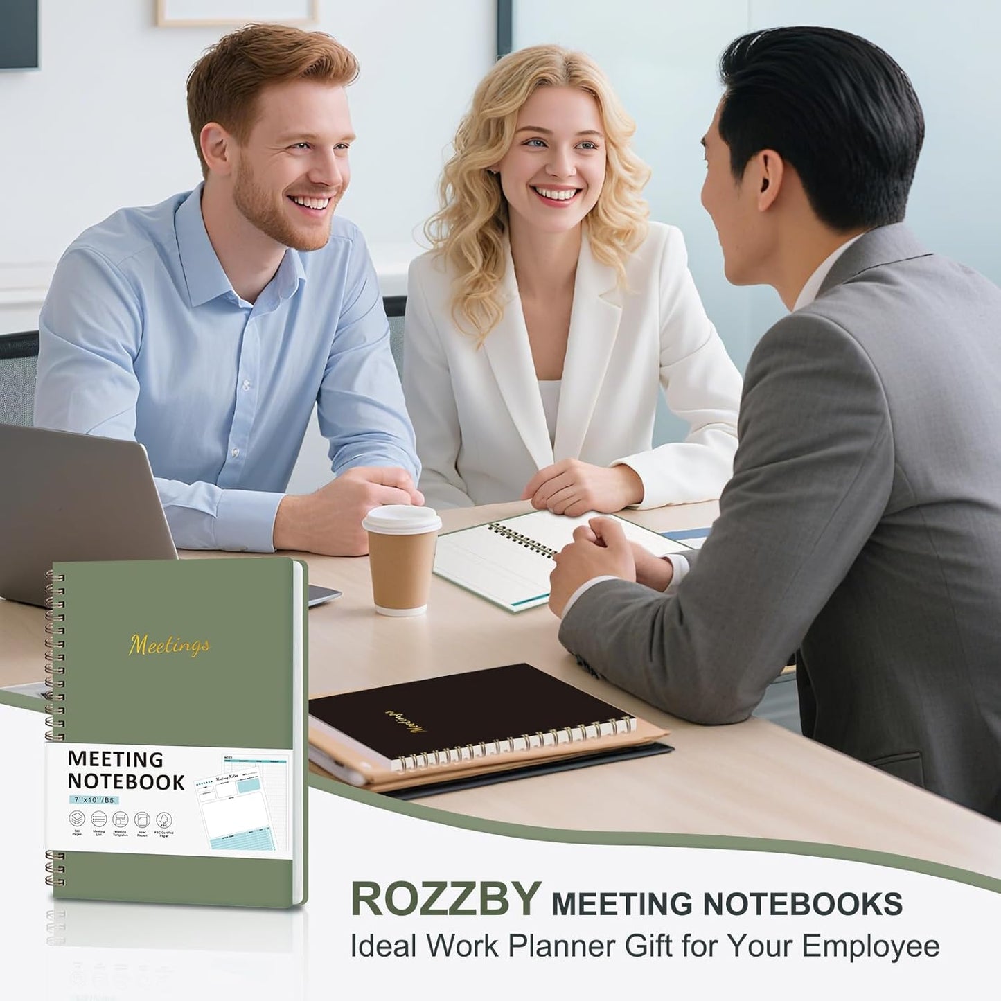 Meeting Notebook for Work Organization, Work Planner Notebook with Action Items, Project Agenda Planner for Note Taking, 160 Pages (6.9" X 9.9"), Perfect Office School Business Supplies for Women & Men(Blue)