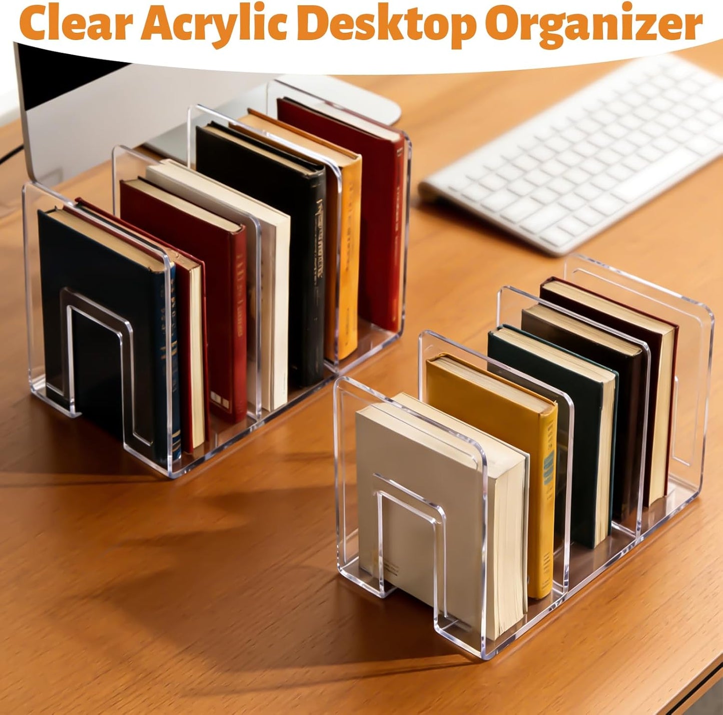 4 PCS Plastic Book Organizer, 3-Section Desktop File Sorter, Longer Thicker Divided Holders for Books, Envelopes, Notebooks, Bags, Handbags, Purses