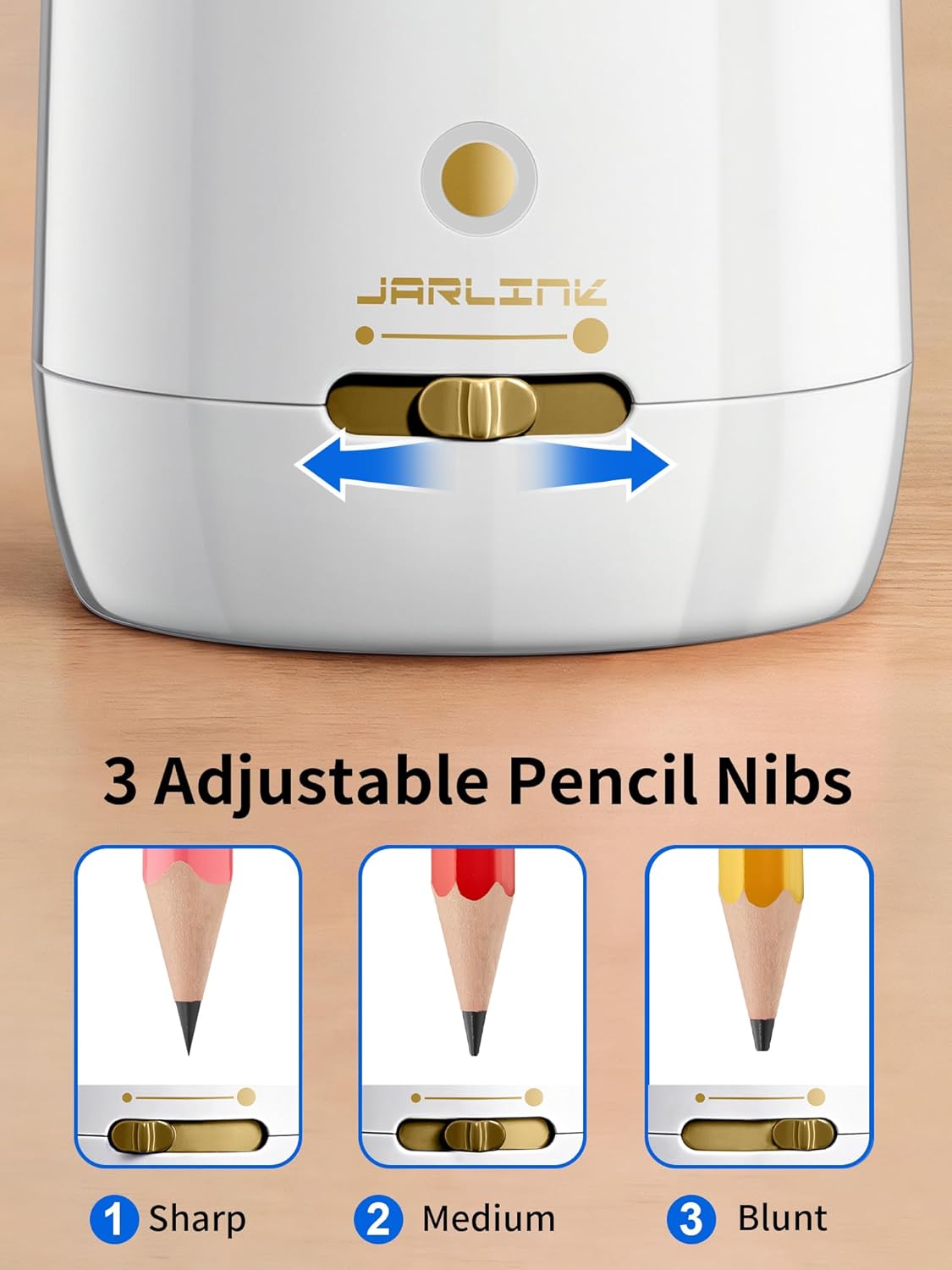 JARLINK Automatic Electric Pencil Sharpener - Hands-Free Operation, 3 Sharpness Modes, 3-Second Sharpening, Rechargeable & Portable for 7-12mm Pencils, Ideal for Classroom and Home Use (Black)