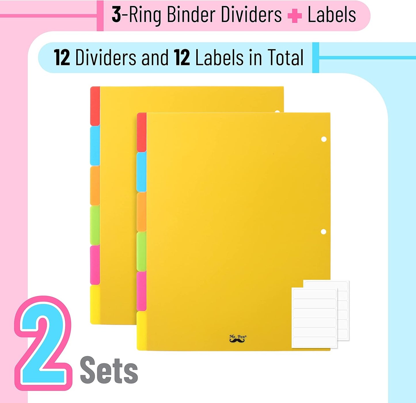 Mr. Pen- Binder Dividers, 6 Tab Dividers, Pack of 2 Sets (12 Dividers Total), Dividers