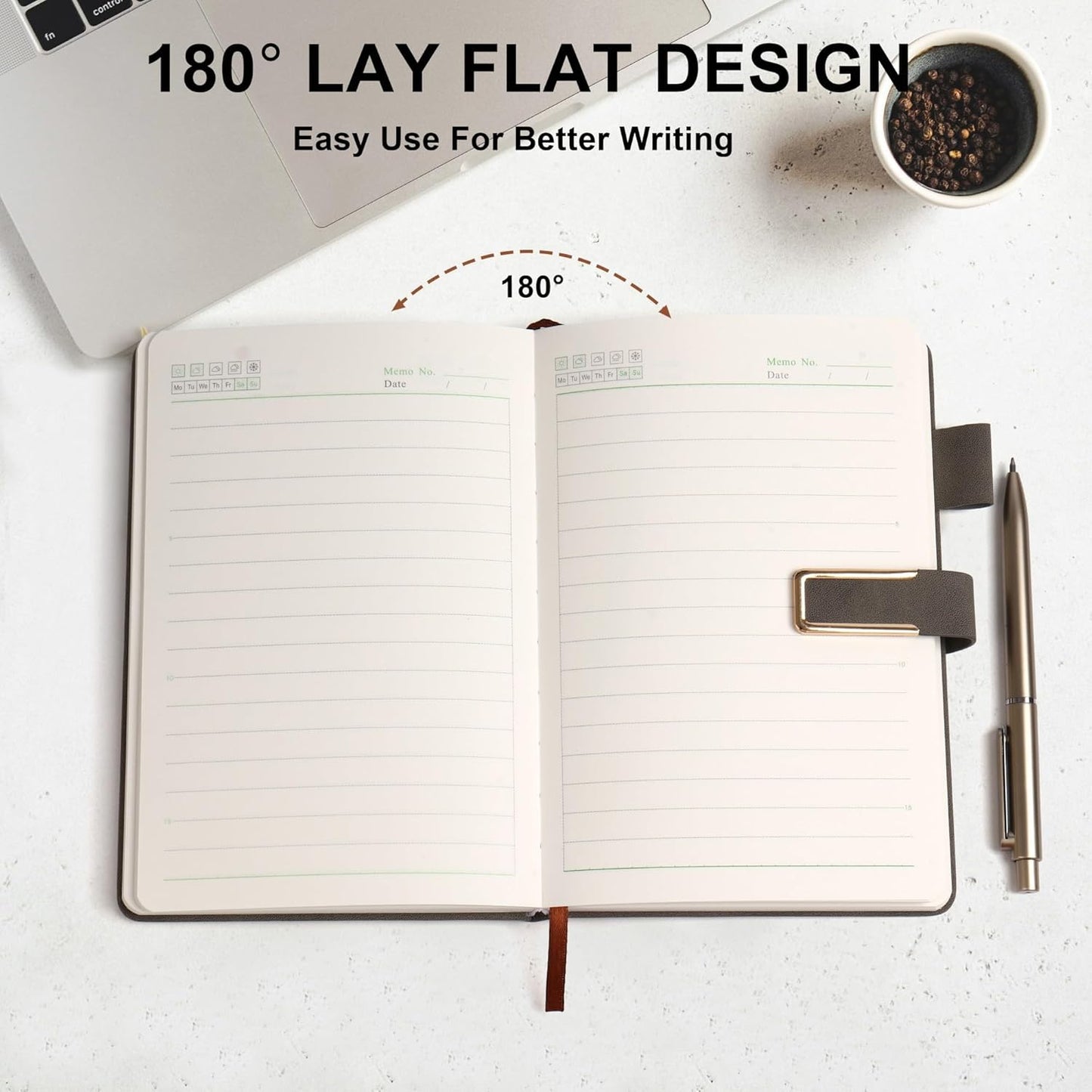 Hardcover Lined Notebook Journal for Women & Men,256 Pages 5.7 x 8.3 inches,A5 Ruled Notebooks Magnetic Closure Leather Journal,Daily for Work,Meeting,Travel,Writing,School and Note Taking (Gray)