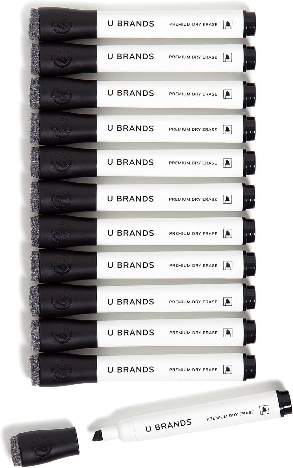 U Brands Dry Erase Markers, Fine Tip Whiteboard Markers, Chisel Tip, Low Odor, Black Dry Erase Marker Set with Eraser Caps, Office School Classroom Supplies, 12 Count