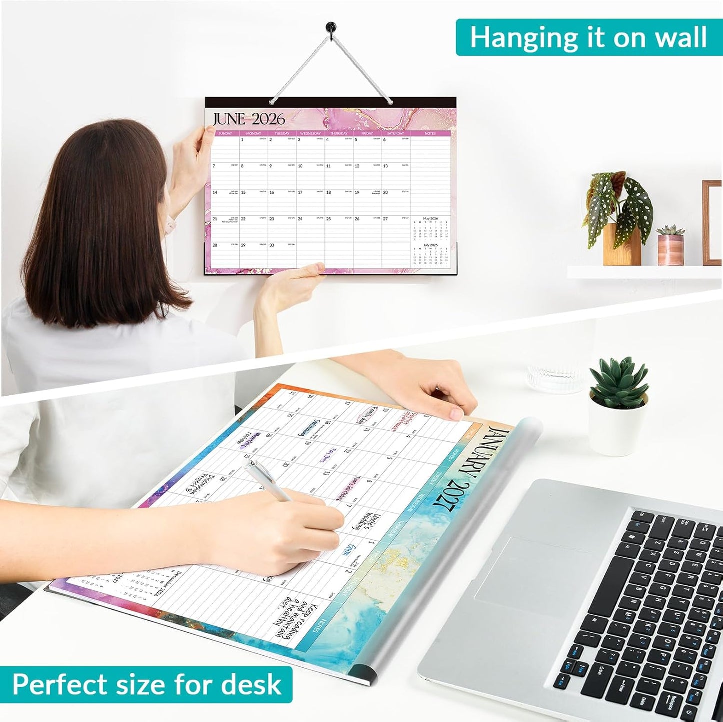 Forvencer Desk Calendar 2026-2027, 21 Months Calendar Runs from April 2026 to December 2027, 17" x 12" Large 2026 Wall Calendar Monthly Planner with Plastic Cover for Home School Office