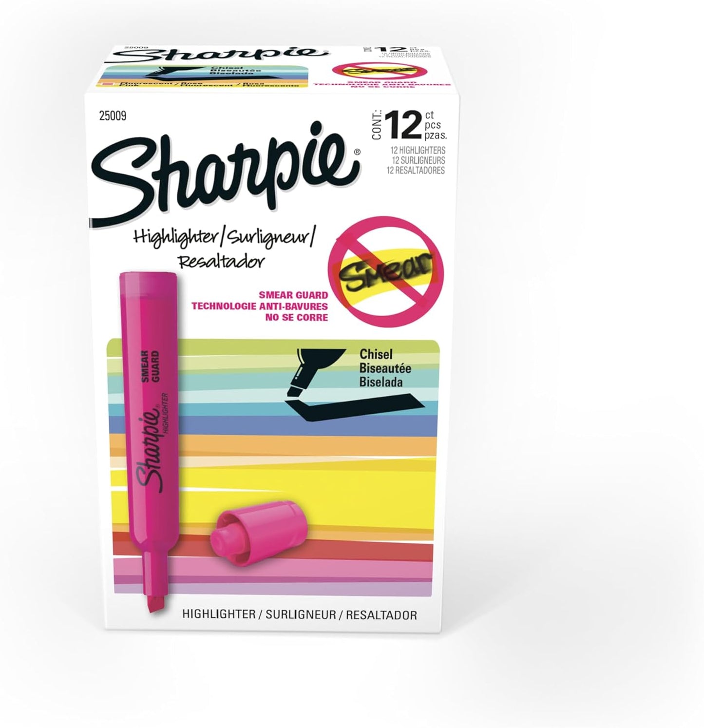 Sharpie Tank Style Highlighters, Chisel Tip, Fluorescent Pink, 12 Count