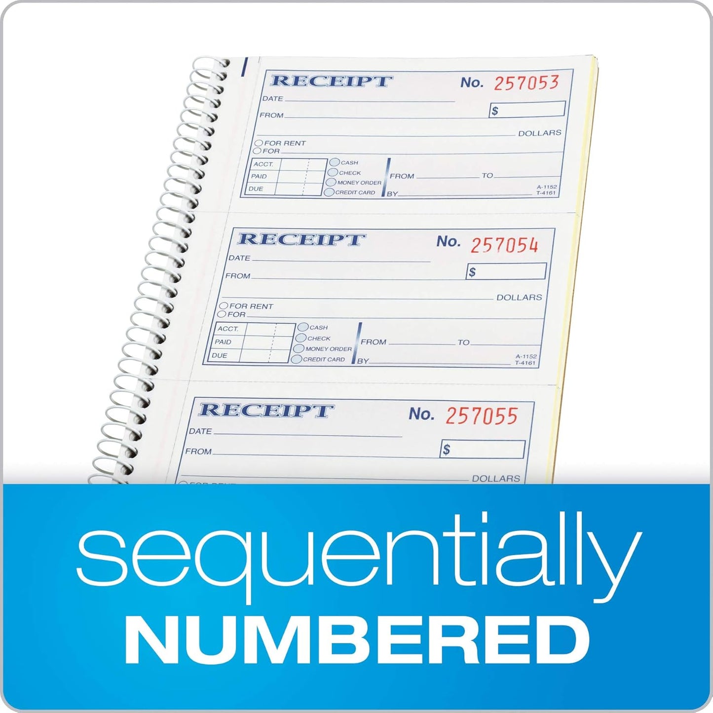 Adams Money and Rent Receipt Book, 2-Part Carbonless, 5-1/4" x 11", Spiral Bound, 200 Sets per Book, 4 Receipts per Page (SC1152)