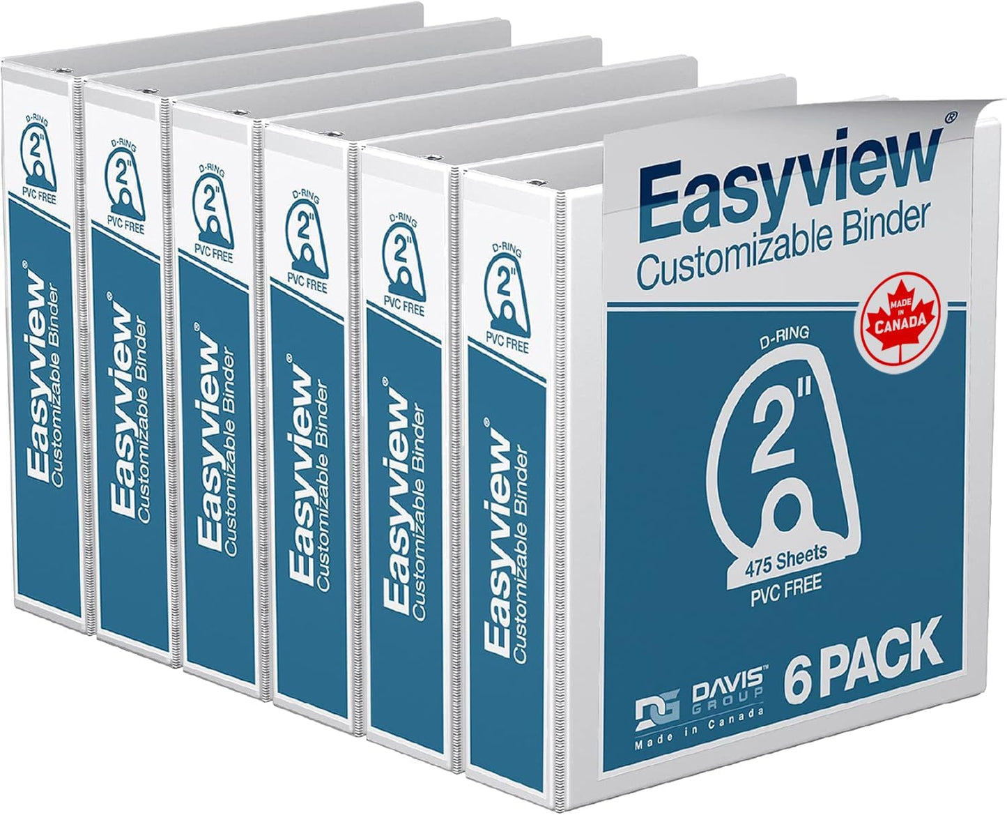 Easyview Premium 3-Ring Binders with Clear-View Covers and D Rings, Binders for School or Office, 5 Inch, Pack of 4, White