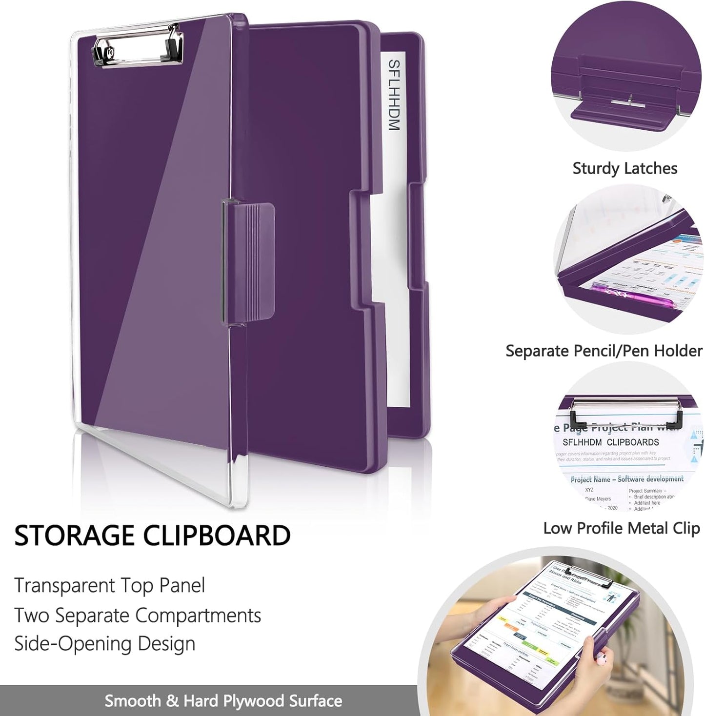 SFLHHDM Clipboard with Storage,Heavy Duty Clip Boards 8.5x11 with 2 Storage Case,Clear Visible Panel Storage Clipboards,Side Opening Nursing Clipboard Folder for Office Supplies-Light Purple