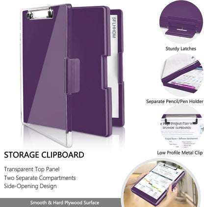 SFLHHDM Clipboard with Storage,Heavy Duty Clip Boards 8.5x11 with 2 Storage Case,Clear Visible Panel Storage Clipboards,Side Opening Nursing Clipboard Folder for Office Supplies-Light Purple
