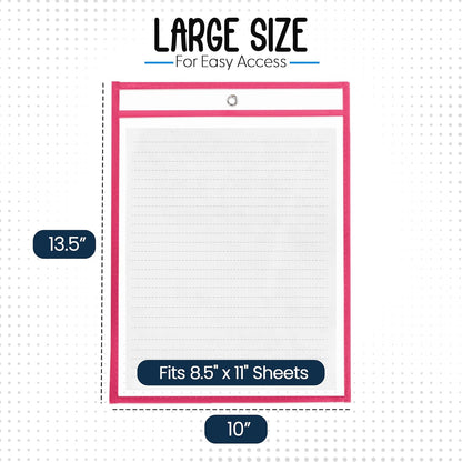Essex Wares - 6 Pack, Assorted, Dry Erase Pocket Document Protectors, 10" Wide x 13.5" Tall- Dry Erase Clear Plastic Sleeves - Reusable & Easy Erase Plastic Invoice Holders, Water-Resistant & Durable