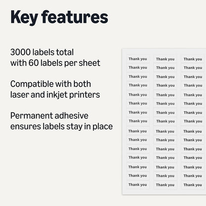 Amazon Basics Printable Address Labels, White, 1" x 2-5/8", 3000 Blank Mailing Labels