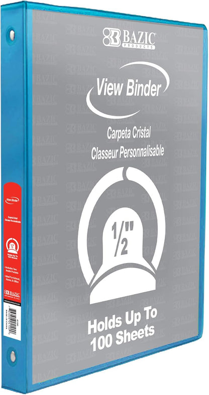 BAZIC 1/2-Inch 3-Ring View Binder with 2-Pockets, Cyan (4105-12P)