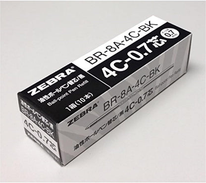 10pcs Zebra 4C-0.7 0.7mm Refill (Box Set) - Black Ink
