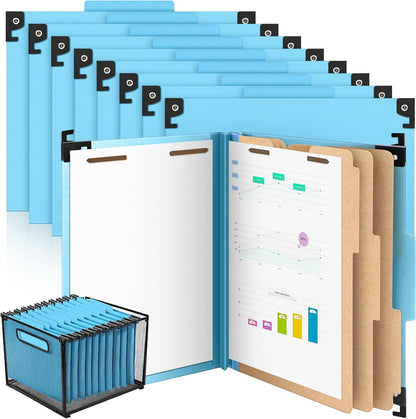 Henoyso 10 Pcs Hanging Classification Folders Bulk with 2 Prongs, 1 Divider Letter Size, 2 Inch Expansions Pressboard File Folder, 1/3-cut Tab File Organizer (1 Divider,Green)
