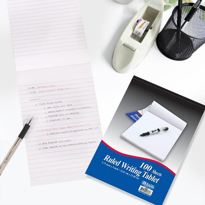 BAZIC Products Writing Pad 100 Sheets 6" x 9" – Writing Pad With Durable Lined Note Pads, Smooth Writing Paper, and Easy-tear Paper Pads; Compact Note Pads and Writing Pads for Office, School, or Home, 1-pack