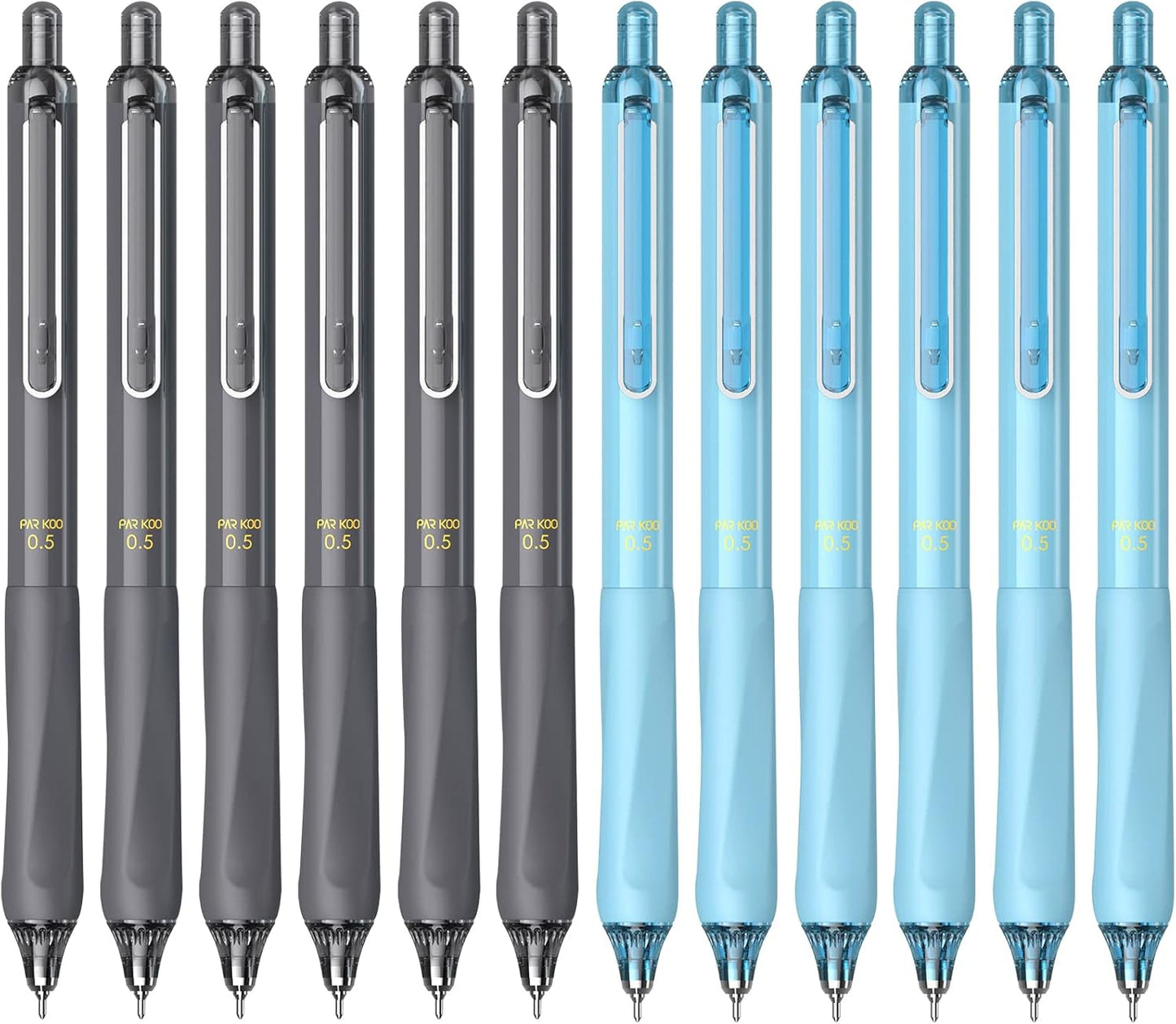 ParKoo Gel Pens Quick Dry Ink Fine Point 0.5mm, Retractable Rolling Ball 6 Black/6 Blue Ink Pen, Click Silent Pens Set for Journaling Notetaking Drawing Sketching Smooth Writing Non Bleed 12pcs