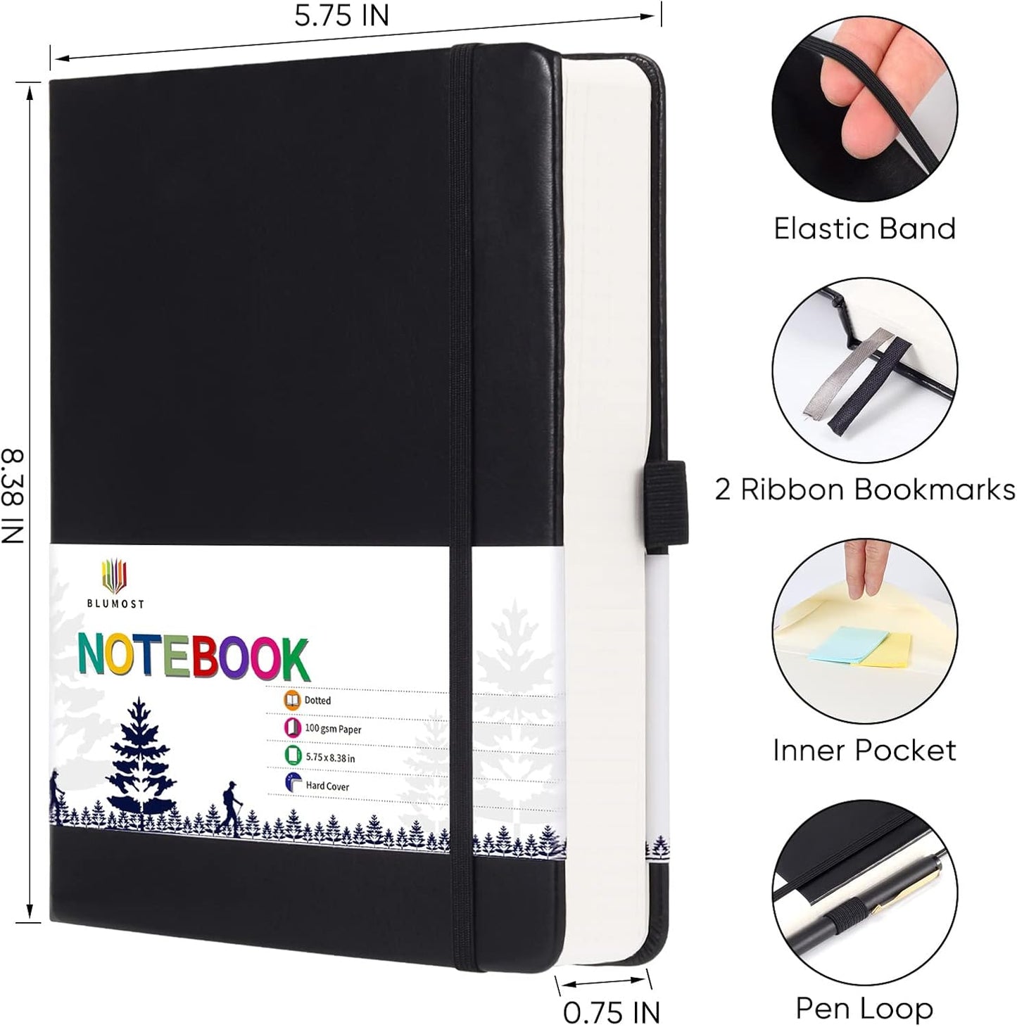 Graph Paper Notebook with 280 Pages,A5 Grid Paper Notebook/Journal,100gsm Thick Graph Leather Journal for Math Science Students,5.75'' × 8.38''-Black