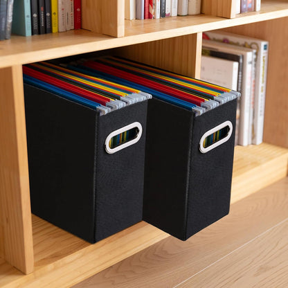 4 Pack Letter Size File Storage Box Collapsible, Fabric Hanging File Folders Organizer, Portable Office Document Holder with Metal Handle, Smooth PVC Rails, Beige