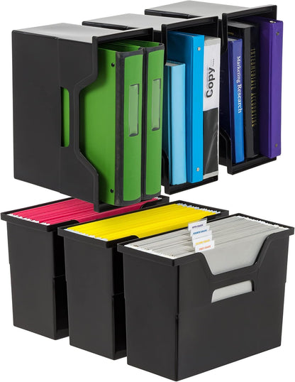 IRIS USA Magazine Holder, Compact File Storage Mini File Organizer for Desk and Home Office, Personal File Organizer for Papers and Magazines, Space-Saving Storage Set 6 Pack, Black