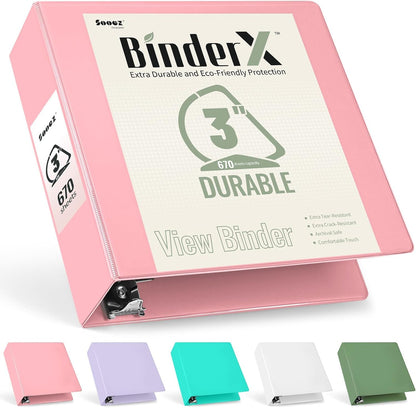 Sooez BinderX Extra Durable 3 Inch 3 Ring Binder, D-Ring Large Binders, Holds 670 Sheets of 8.5x11 Paper, Customizable View Cover with Inside Pockets, Heavy Duty 3 Ring Binder for School, Grey Blue