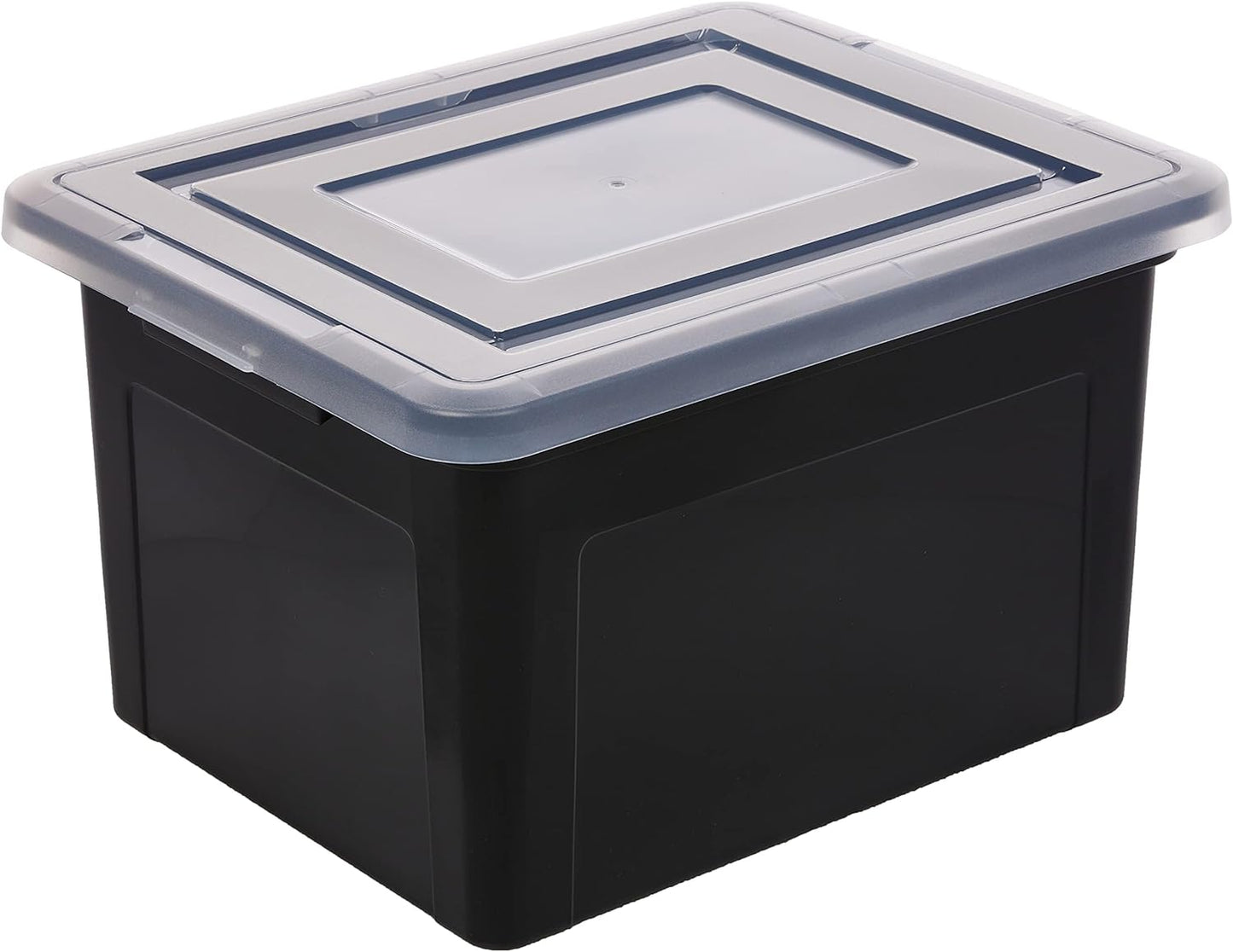 IRIS USA File Box, Plastic File Organizer with Lids for Letter/Legal File, Portable Document Box For Moving, Storage Bin with Durable and Secure Lid, Stackable Nestable BPA-Free, Clear 35 Qt. 4 Pack