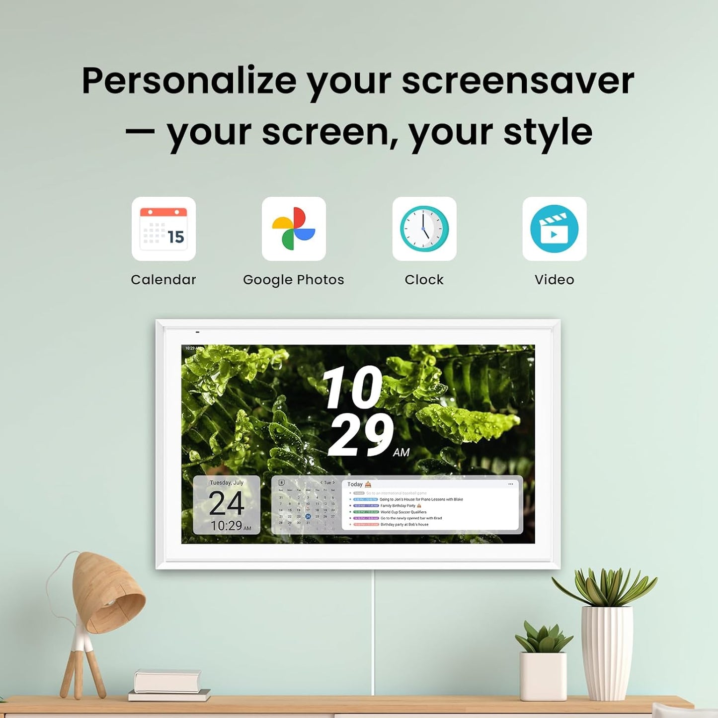 Apolosign 21.5-inch Digital Calendar : Dual Mode Smart Wall Planner, No Subscription, Install Apps, Sync Calendars, Electronic Touchscreen Interactive Display for Family Schedules, Chore Chart (Teak)