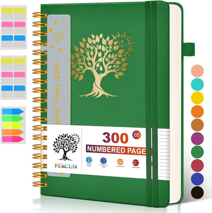 Spiral Notebook Journal for Women Men, 300 Numbered Lined Pages, College Ruled, A5 Hardcover Spiral Bound Notebook for School, Work, Note Taking Writing, Leather Spiral Journal Medium 5.9"x8.5"