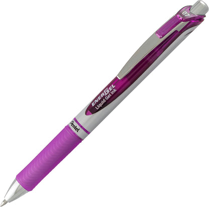 Pentel EnerGel RTX Retractable Liquid Gel Pen, Medium Line, Metal Tip, Pink/Violet Ink, 2-Pack (BL77BP2PV)