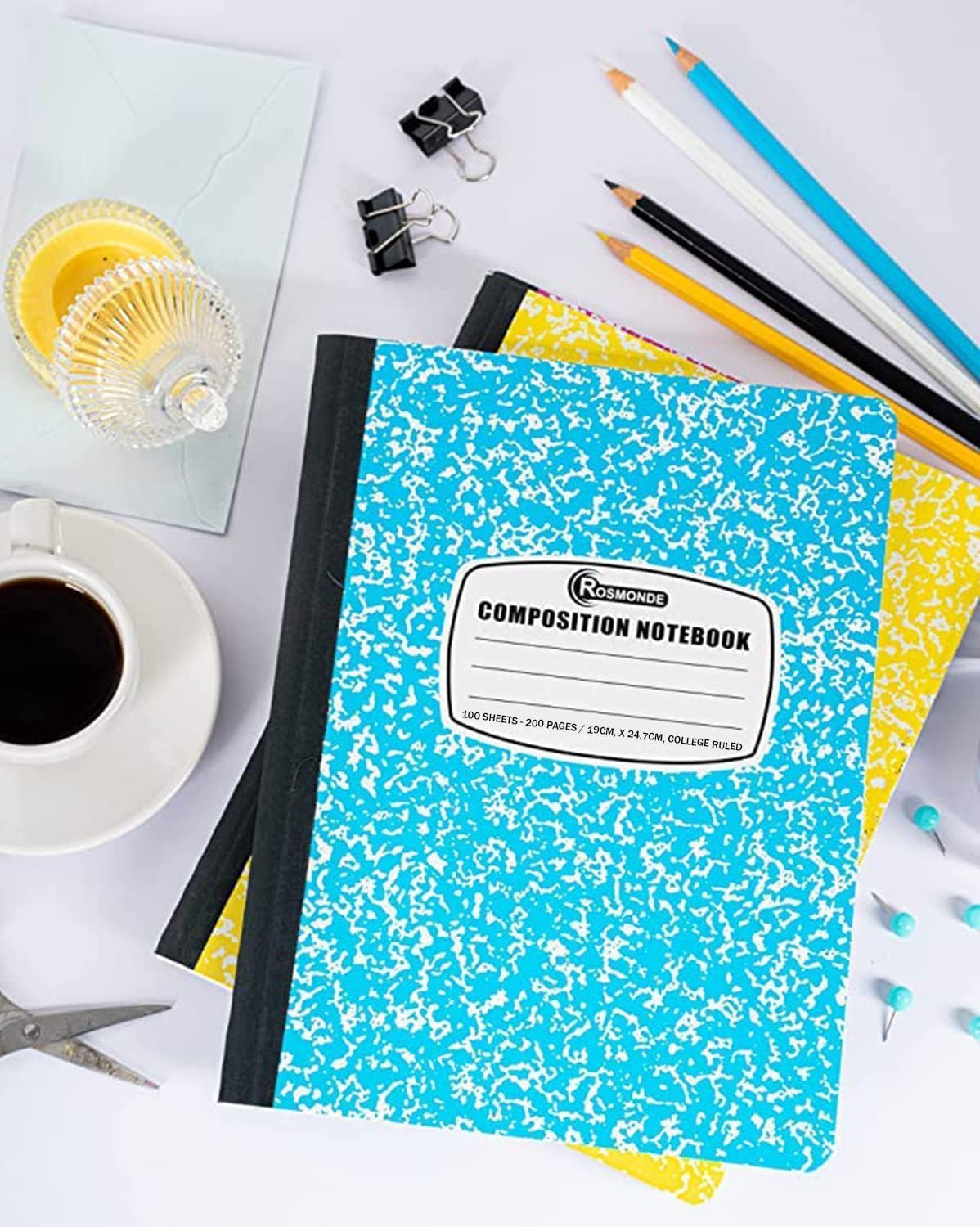 Rosmonde 50 Pack Bulk Composition Notebooks, College Ruled Notebook, 200 Pages (100 Sheets), 9-3/4 x 7-1/2", Hard Cover, Black Marble Composition Journal Book, Bulk Notebooks for School & College