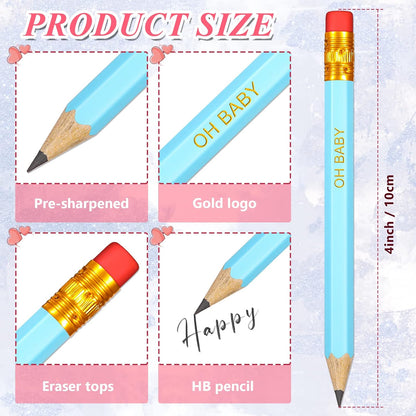 Crtiin 50 Pieces Baby Shower Pencils for Activities Mini Golf Half Pencils, Presharpened with Erasers, 4 Inch(Wood Color,Simple Style)