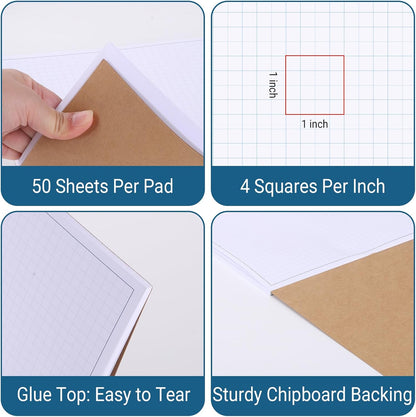 3 Pads 11X17 Inches Graph Paper, Large Grid Paper, Two Side Drafting Paper, Architect Graph Paper, Blueprint Paper(4 Squares Per Inch, 50 Sheets Each Pad)