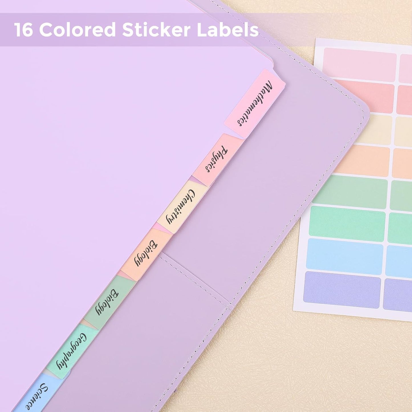 SKYDUE 8 Tab Durable Plastic Dividers, Big Tab Dividers for 3 Ring Binder, Letter Size,Write & Erase Binder Dividers with Tabs, with Sticker Labels, 1 Set, Aesthetic Pastels Binder Dividers