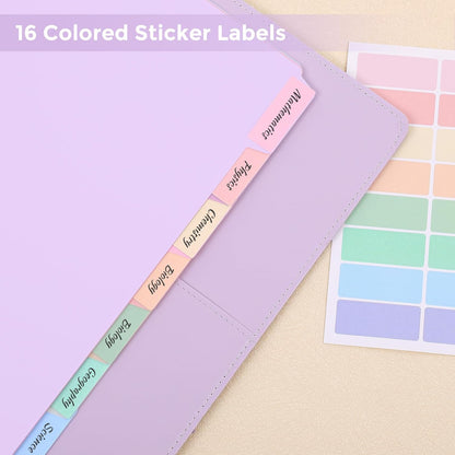 SKYDUE 8 Tab Durable Plastic Dividers, Big Tab Dividers for 3 Ring Binder, Letter Size,Write & Erase Binder Dividers with Tabs, with Sticker Labels, 1 Set, Aesthetic Pastels Binder Dividers