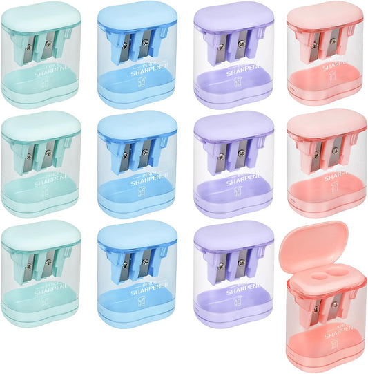 Pencil Sharpener 12pack Handheld Dual Hole Color Pencil Sharpeners for Office and School, Manual Colored Pencil Sharpener (12)