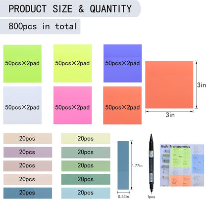 YOUDEFUL 1600pcs Translucent Sticky Note Tabs, Morandi Page Markers for Annotating Books,Repositionable Book Flags Tabs Strip with Binders, Clear Sticky Notes,Page Tabs,Index Tabs