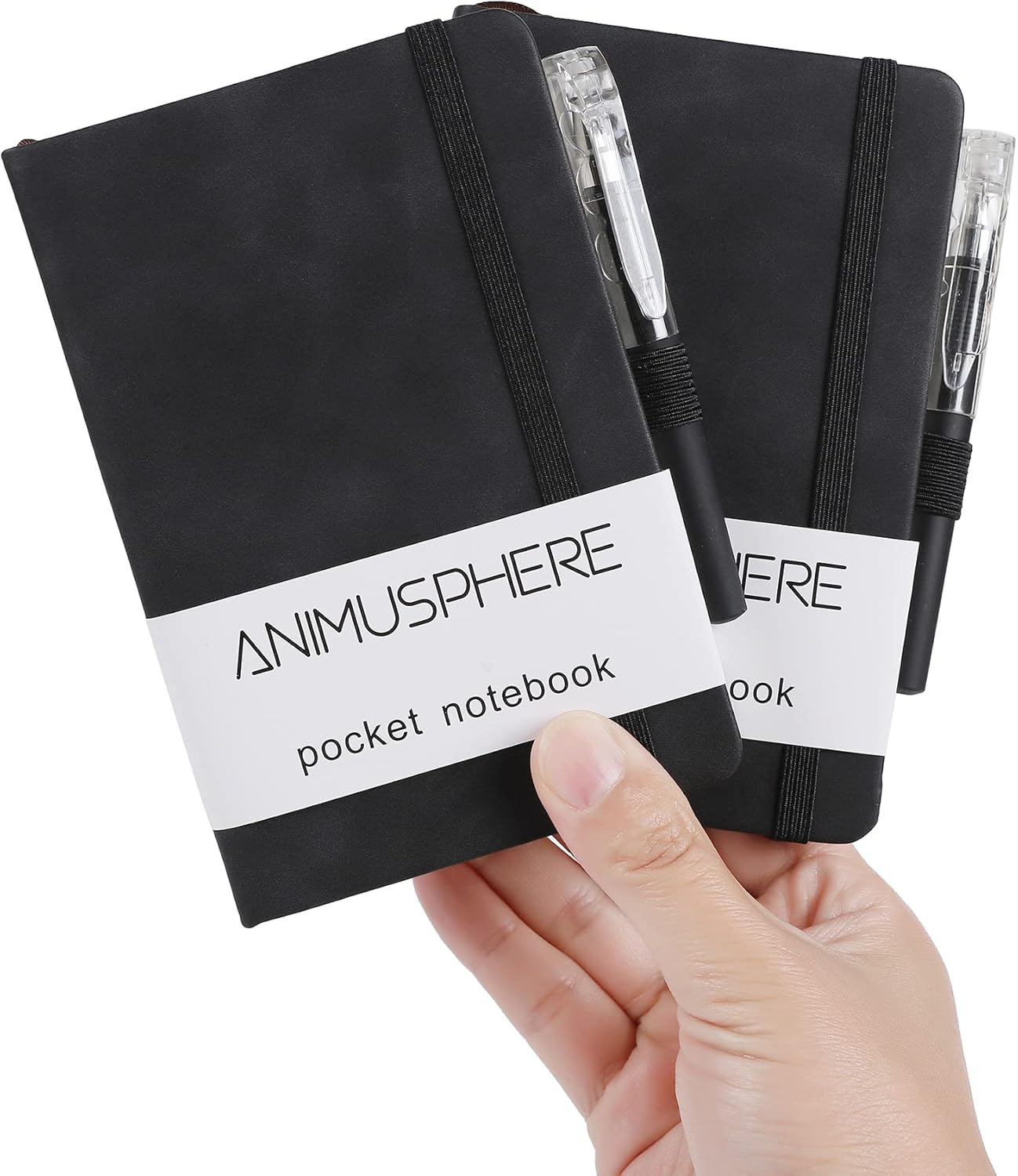 2Pack Pocket Notebook Small Notebook Journal Notebook 4 inches x 5.7 inches 200 Pages Leather Cover With Pen Holder Page Marker Ribbons(Black)