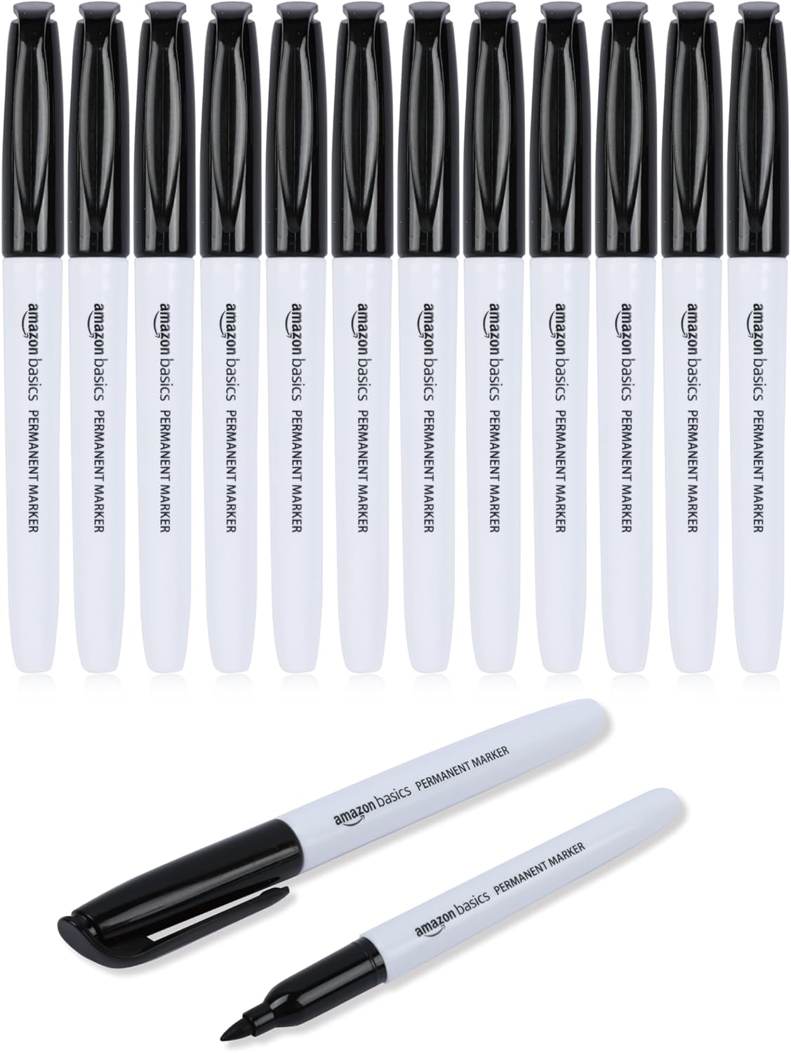 Amazon Basics Fine Tip Permanent Markers for Writing, Drawing, Quick Drying, Office, School, and Home Use, Black, 24 Pack