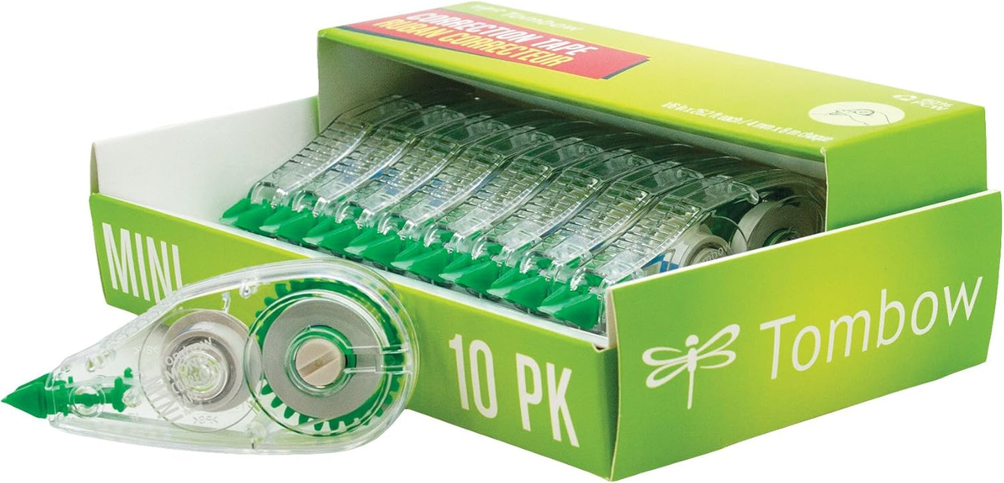 Tombow 68722 MONO Mini Correction Tape Easy to Use Applicator for Instant Corrections,Clear, 10-Pack