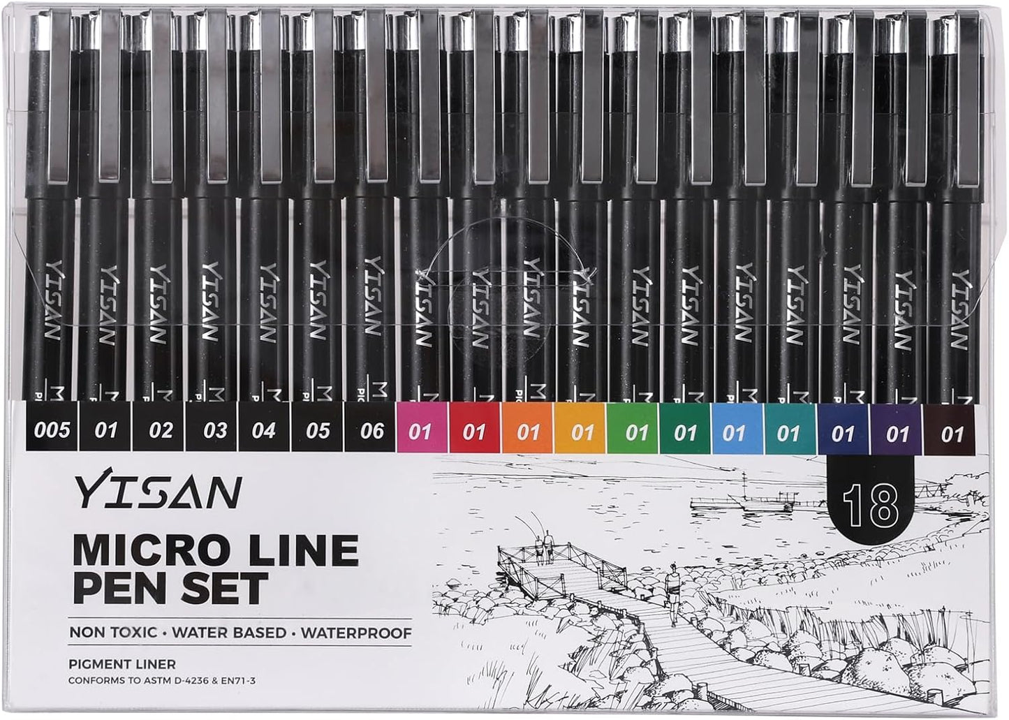 YISAN Drawing Art Pens,Micro Fineliner Pens,Fine Tip Manga Markers for Artist Sketch Technical,Black,12 Set,902195