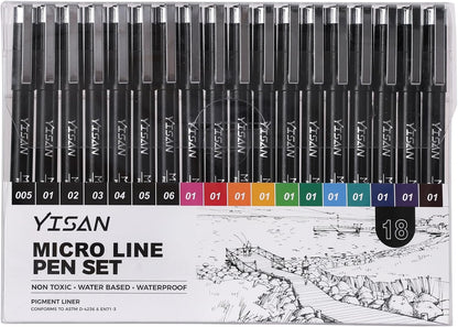 YISAN Drawing Art Pens,Micro Fineliner Pens,Fine Tip Manga Markers for Artist Sketch Technical,Black,12 Set,902195