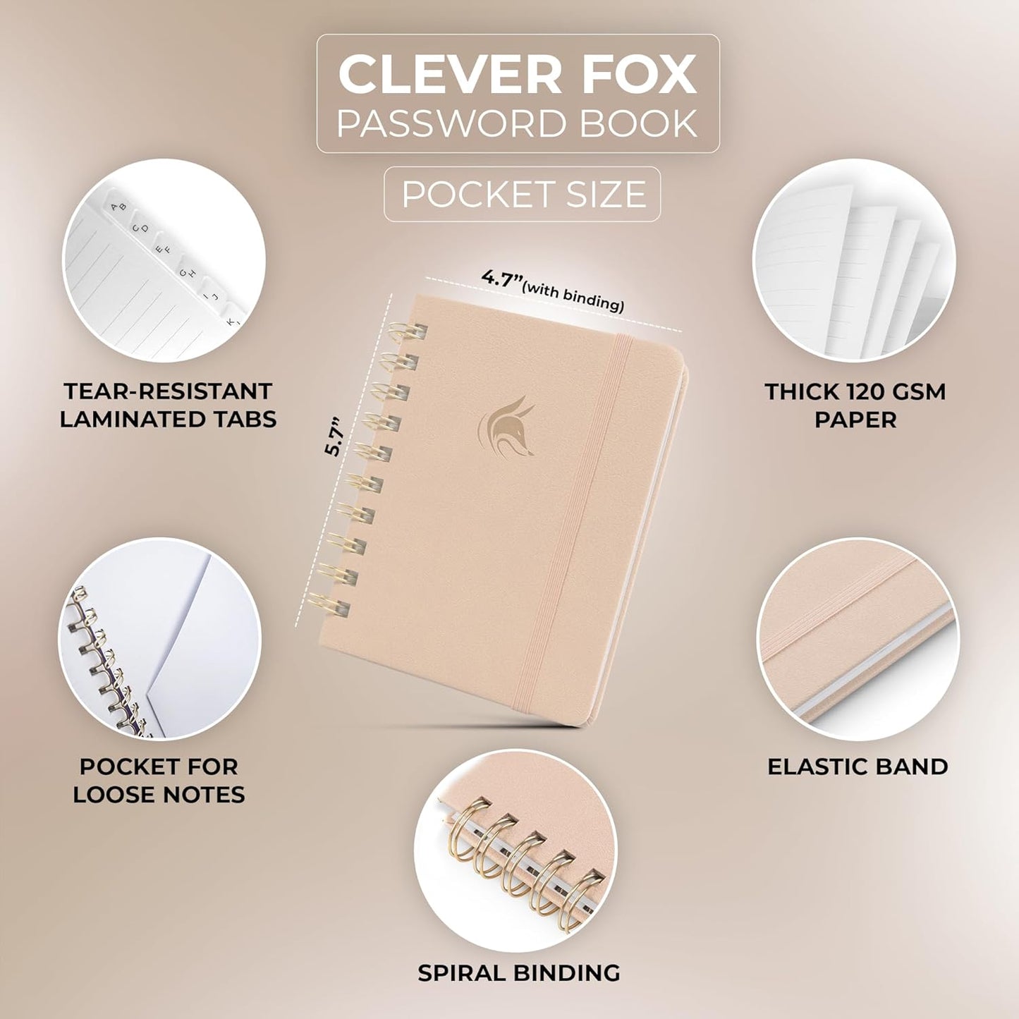 Clever Fox Password Book Spiral – Internet Address & Password Organizer with Laminated Alphabetical Tabs – Password Keeper Journal – Hardcover, Medium Size, 6.1x7.7” (Mystic Blue)