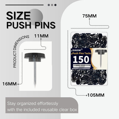 150 PCS Clear Push Pins Tacks Count in Reusable Box for Bulletin Boards and Wall Displays Heavy Duty Plastic Head