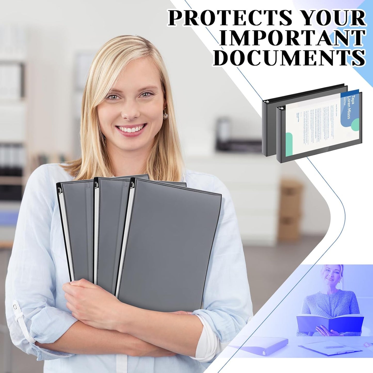 8 Pcs 11 x 17 Inches View Binders 1 Inch 3 Rings Heavy Duty View D Ring Binders Economy Holds 11" x 17" Paper for Artwork Blueprints, Office, Home, Work Places (Black)