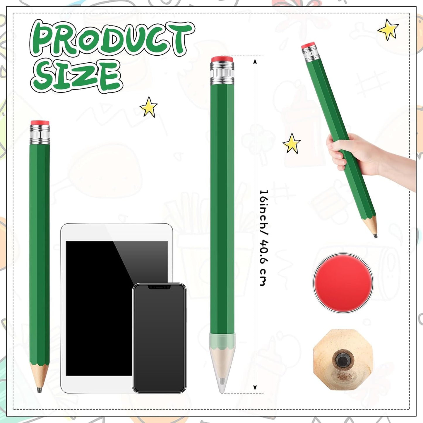 16 Inch Wooden Large Jumbo Pencils Giant Big Funny Wood Pencil with Cap and Eraser Fun Novelty Gifts for Kids School Kindergarten Home Office Prop Supplies(Purple)